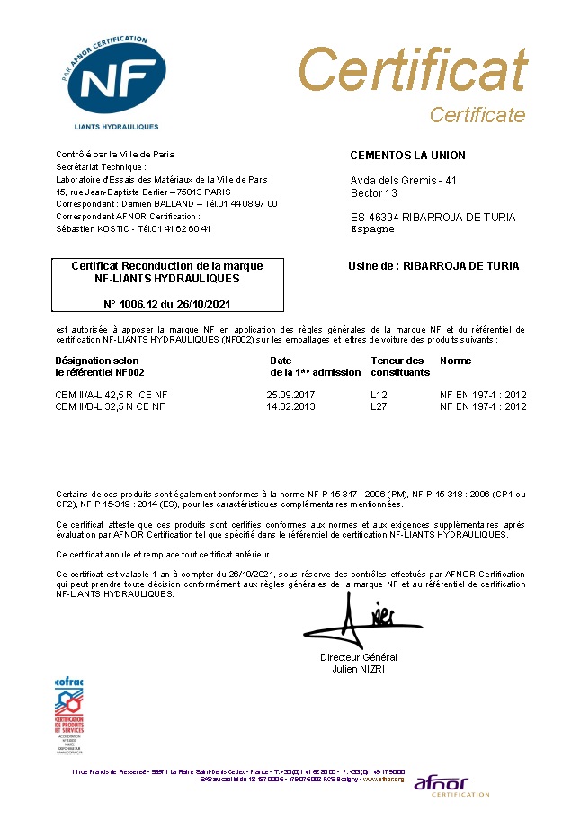 Certificaciones CEMENTOS LA UNION